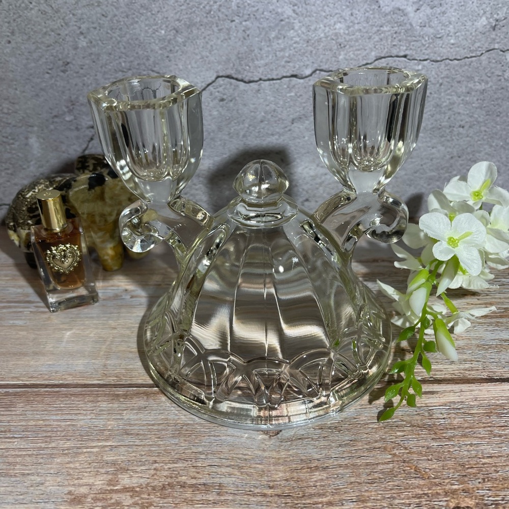 Vintage Imperial Glass Lace Double Light Crystal Candle Holder 4.5 inches - Picture 4 of 10